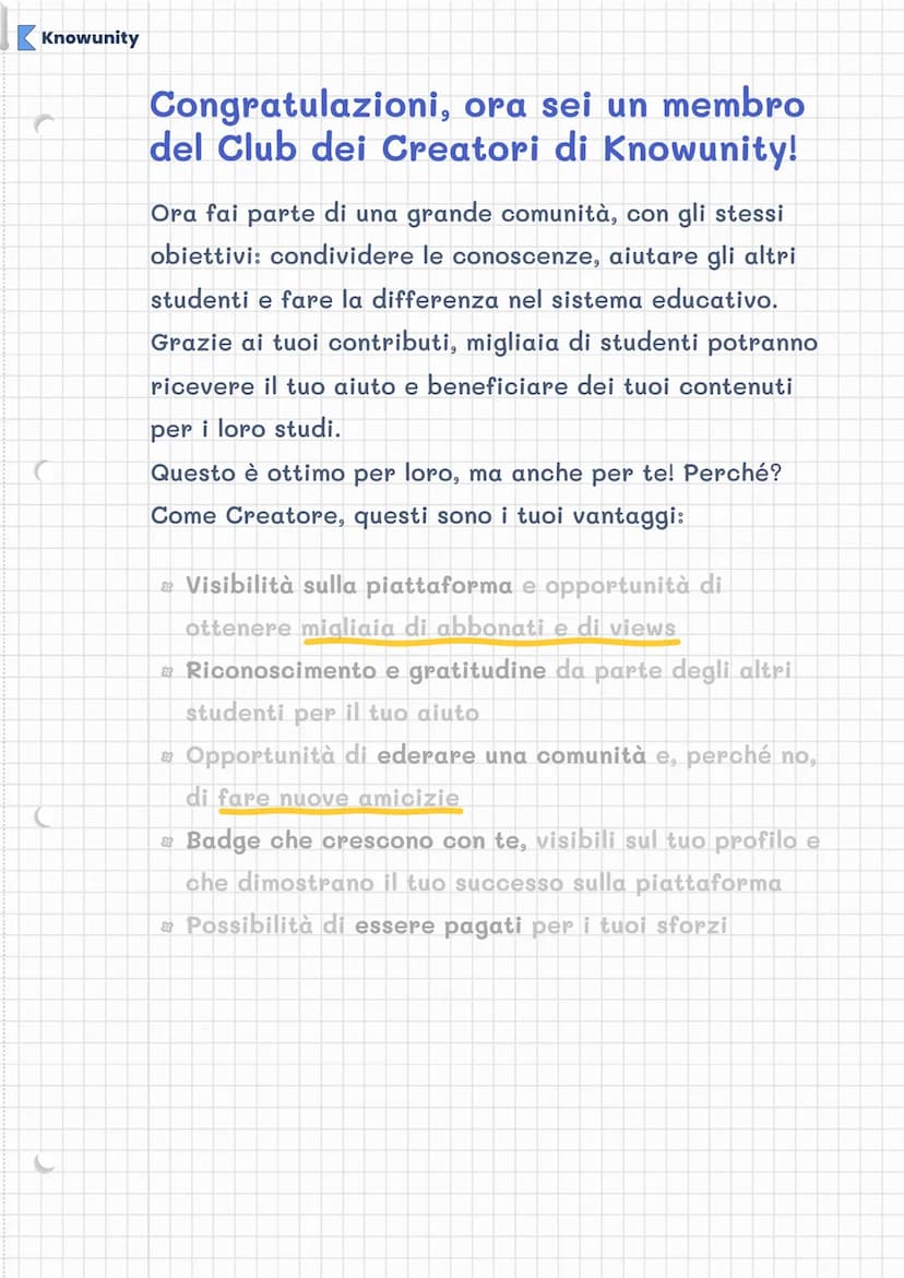 Knowunity
Benvenuti nel Club dei
creatori! Scopri i tuoi
vantaggi Knowunity
Congratulazioni, ora sei un membro
del Club dei Creatori di Know