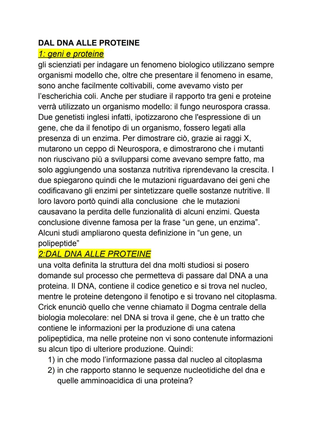 DAL DNA ALLE PROTEINE
1: geni e proteine
gli scienziati per indagare un fenomeno biologico utilizzano sempre
organismi modello che, oltre ch