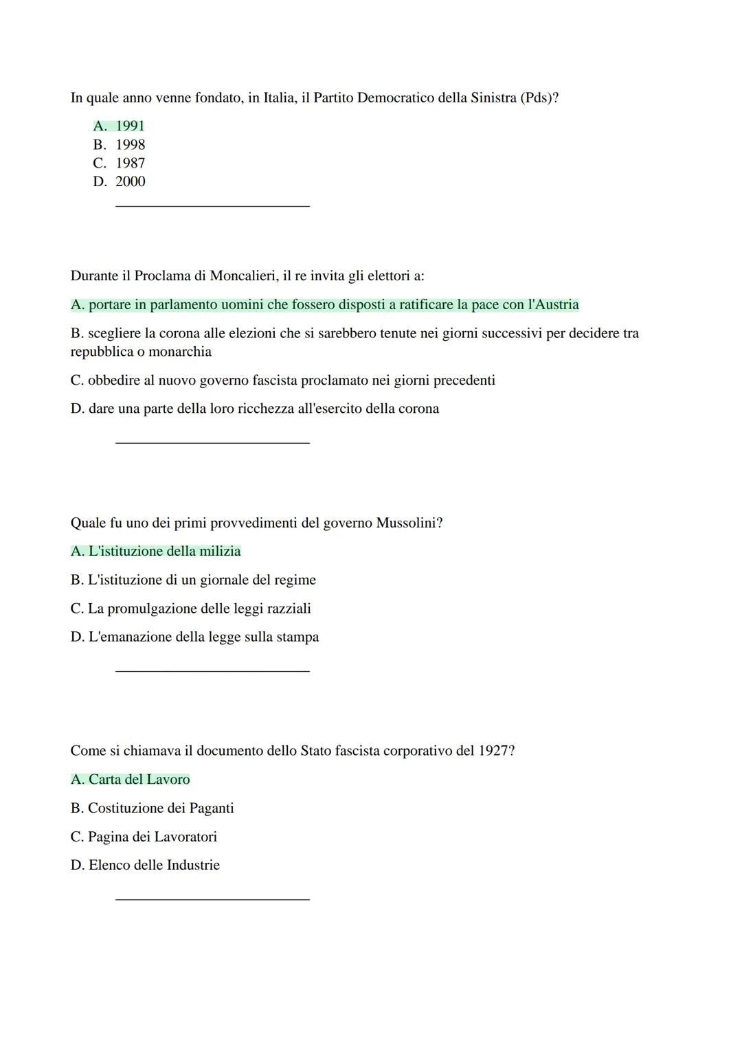 Domande di Storia Contemporanea
Corso Prof. Trinchese
Qual è il nome della legge che, entrata in vigore nel 1861, diede le direttive della p