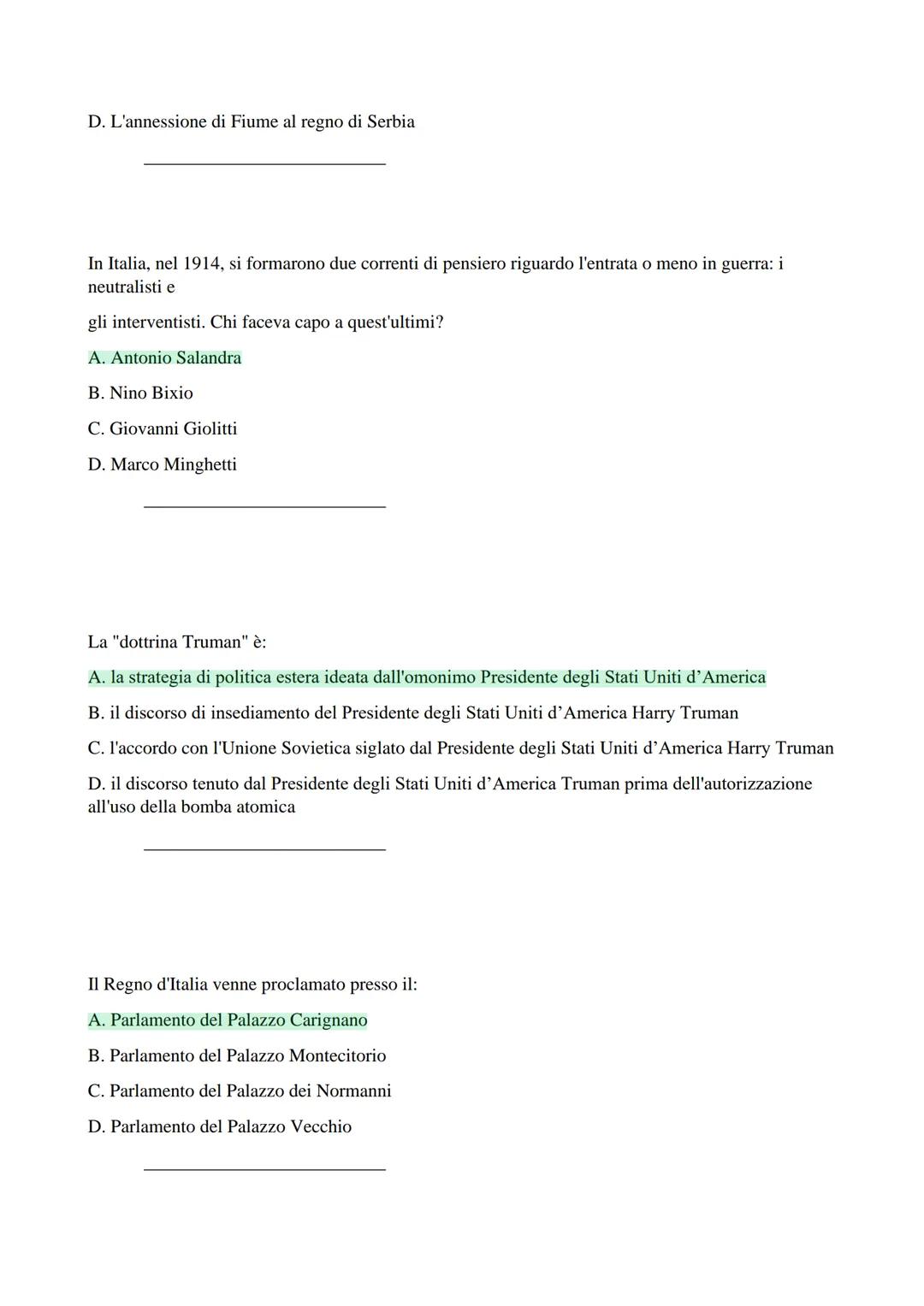 Domande di Storia Contemporanea
Corso Prof. Trinchese
Qual è il nome della legge che, entrata in vigore nel 1861, diede le direttive della p