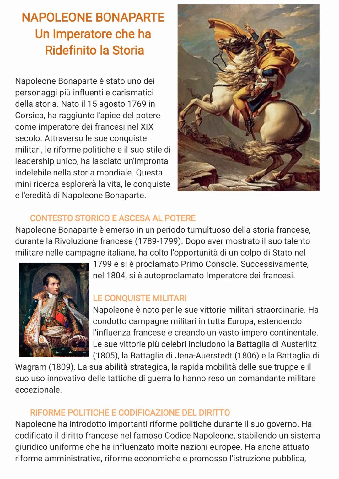 NAPOLEONE BONAPARTE
Un Imperatore che ha
Ridefinito la Storia
Napoleone Bonaparte è stato uno dei
personaggi più influenti e carismatici
del
