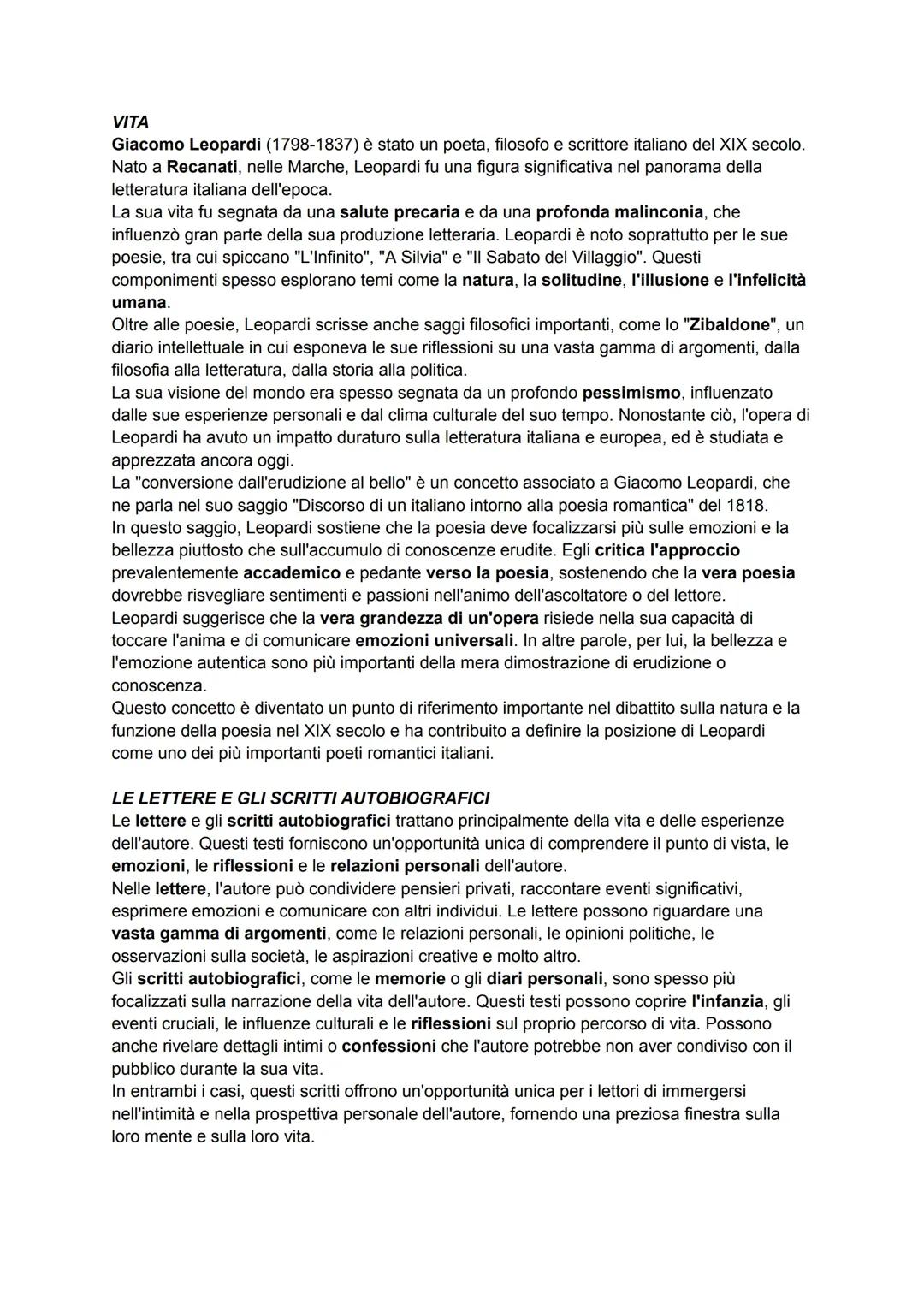 La vita e il pensiero di Giacomo Leopardi: opere e poesia