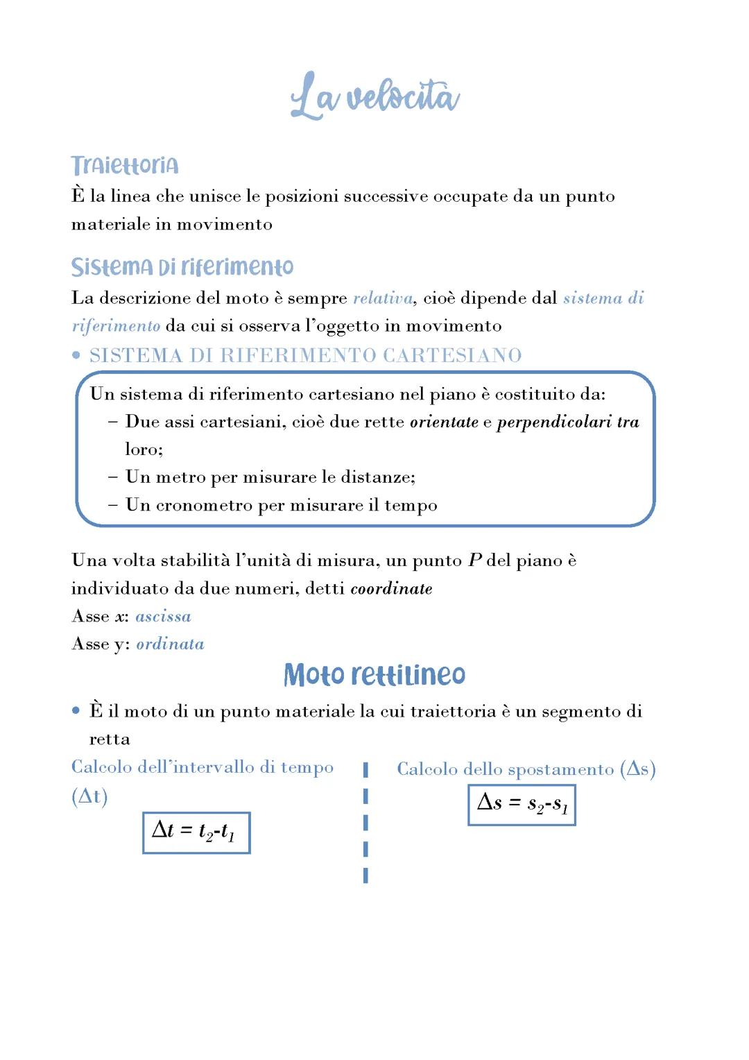 La Velocità - Riassunto Completo del Capitolo