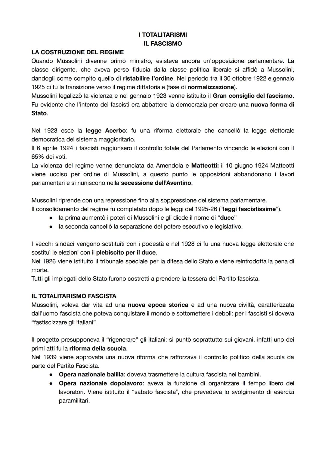I TOTALITARISMI
IL FASCISMO
LA COSTRUZIONE DEL REGIME
Quando Mussolini divenne primo ministro, esisteva ancora un'opposizione parlamentare. 
