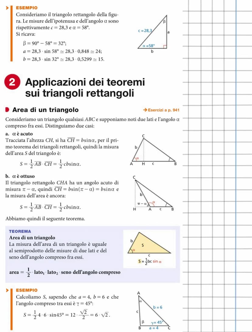 Triangoli rettangoli
Possiamo scrivere le proporzioni
BC: AB=PH: AP,
AC: AB=AH: AP,
e, poiché AP=1, PH = sina e AH = cosa,
otteniamo:
TEOREM