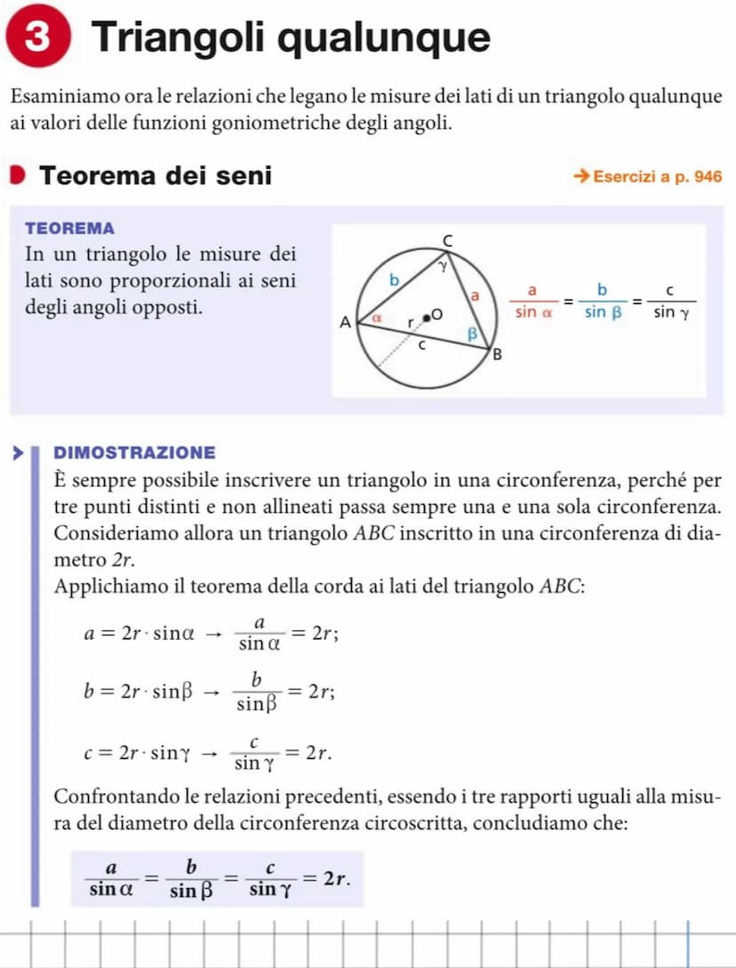 Triangoli rettangoli
Possiamo scrivere le proporzioni
BC: AB=PH: AP,
AC: AB=AH: AP,
e, poiché AP=1, PH = sina e AH = cosa,
otteniamo:
TEOREM
