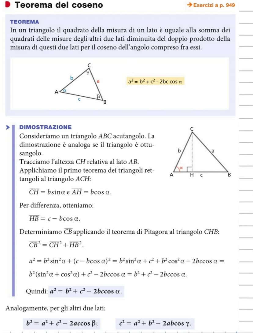Triangoli rettangoli
Possiamo scrivere le proporzioni
BC: AB=PH: AP,
AC: AB=AH: AP,
e, poiché AP=1, PH = sina e AH = cosa,
otteniamo:
TEOREM