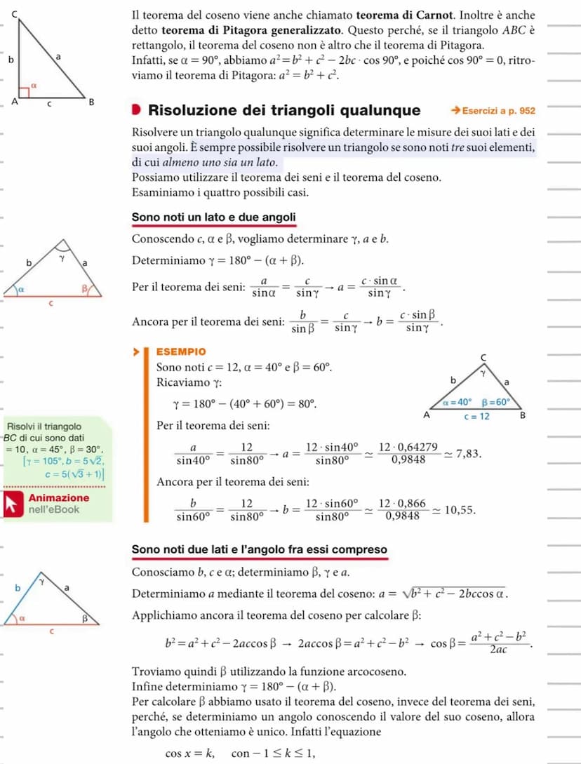 Triangoli rettangoli
Possiamo scrivere le proporzioni
BC: AB=PH: AP,
AC: AB=AH: AP,
e, poiché AP=1, PH = sina e AH = cosa,
otteniamo:
TEOREM