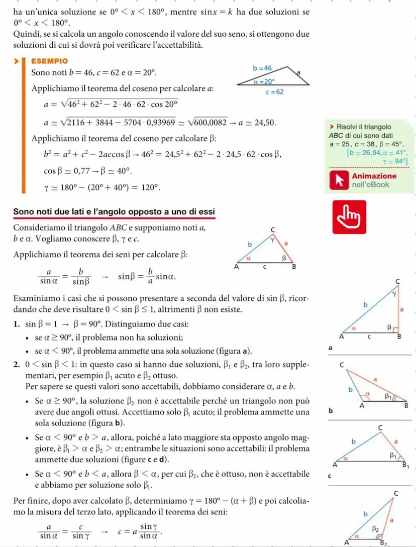 Triangoli rettangoli
Possiamo scrivere le proporzioni
BC: AB=PH: AP,
AC: AB=AH: AP,
e, poiché AP=1, PH = sina e AH = cosa,
otteniamo:
TEOREM