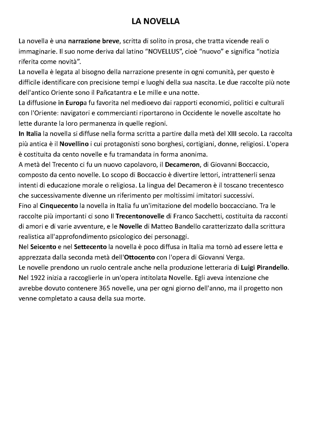 La Novella: Schema, Riassunto, Caratteristiche e Più in PDF