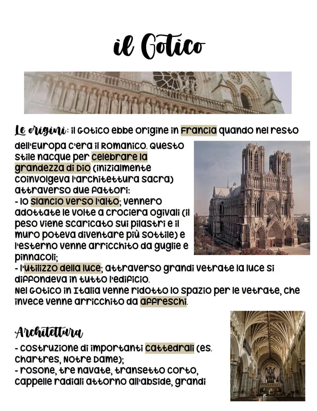 il Gotico
Le origini: il Gotico ebbe origine in Francia quando nel resto
dell'Europa c'era il Romanico. Questo
Stile nacque per celebrare la