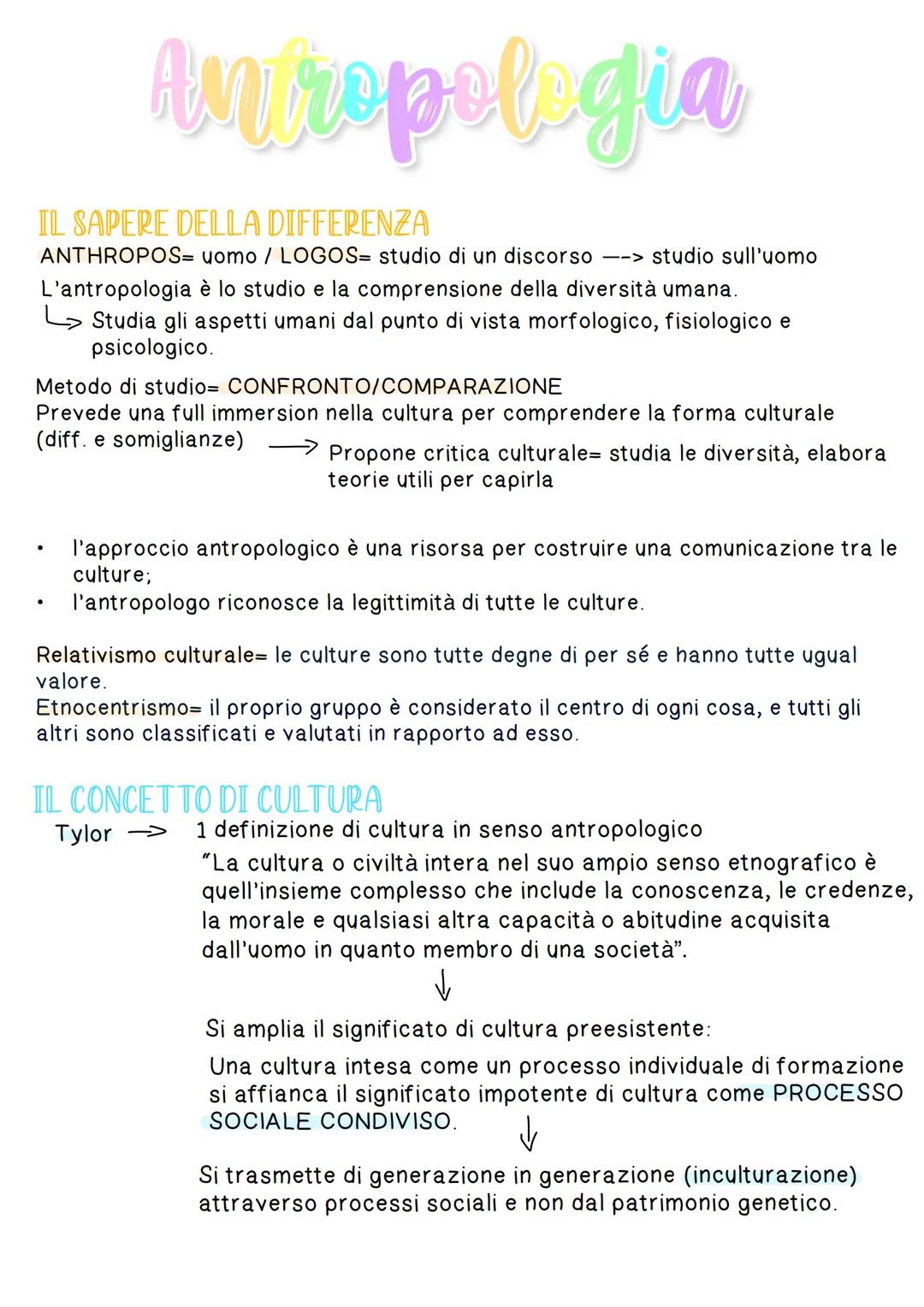 # Antropologia

IL SAPERE DELLA DIFFERENZA

ANTHROPOS= uomo / LOGOS= studio di un discorso --> studio sull'uomo

L'antropologia è lo studio 