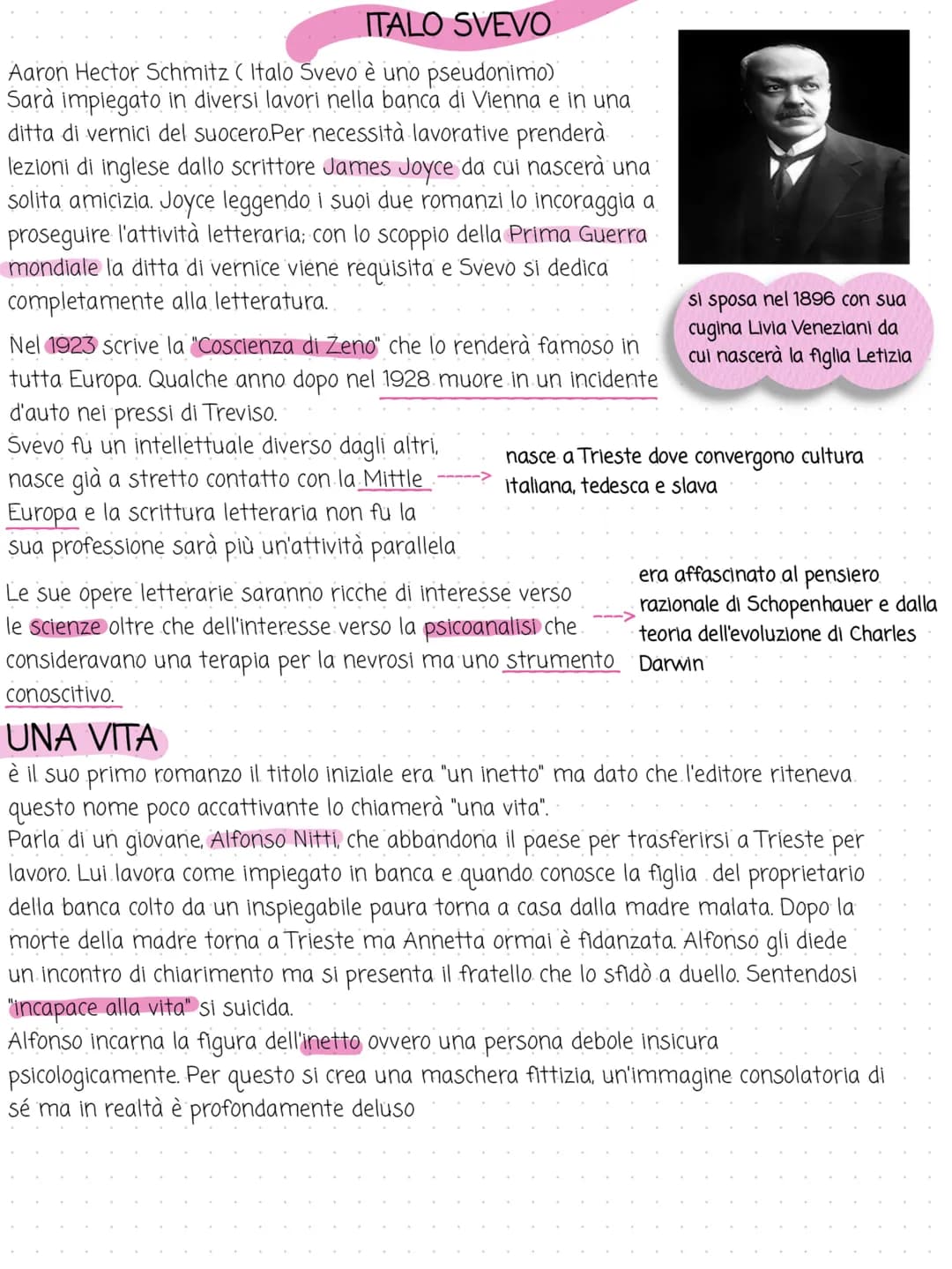 ITALO SVEVO
Aaron Hector Schmitz ( Italo Svevo è uno pseudonimo)
Sarà impiegato in diversi lavori nella banca di Vienna e in una
ditta di ve