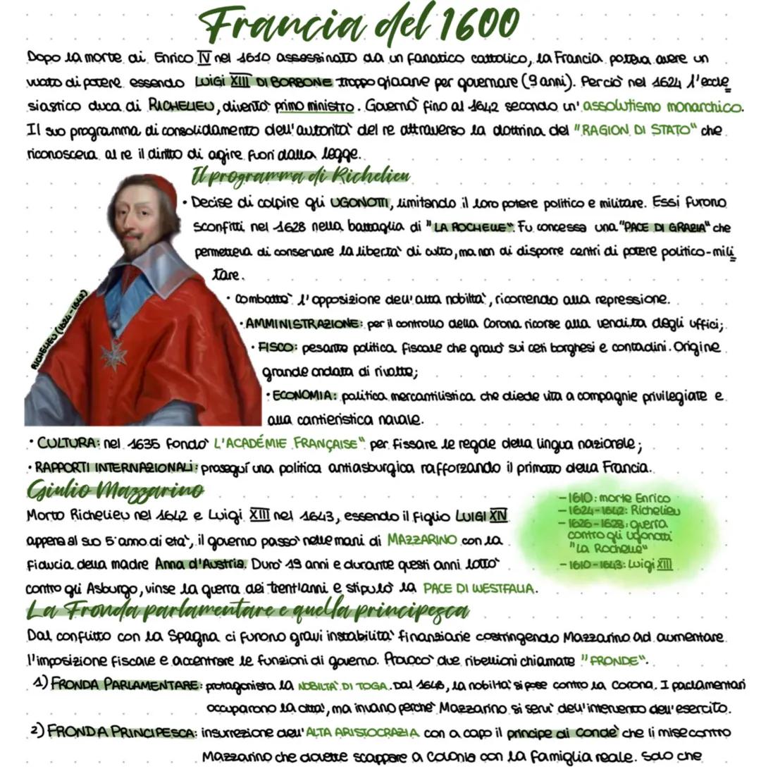 Francia del 1600
Dopo la morte di Enrico IV nel 1610 assassinato da un fanatico cattolico, la Francia, poteva avere un
vuato di potere essen