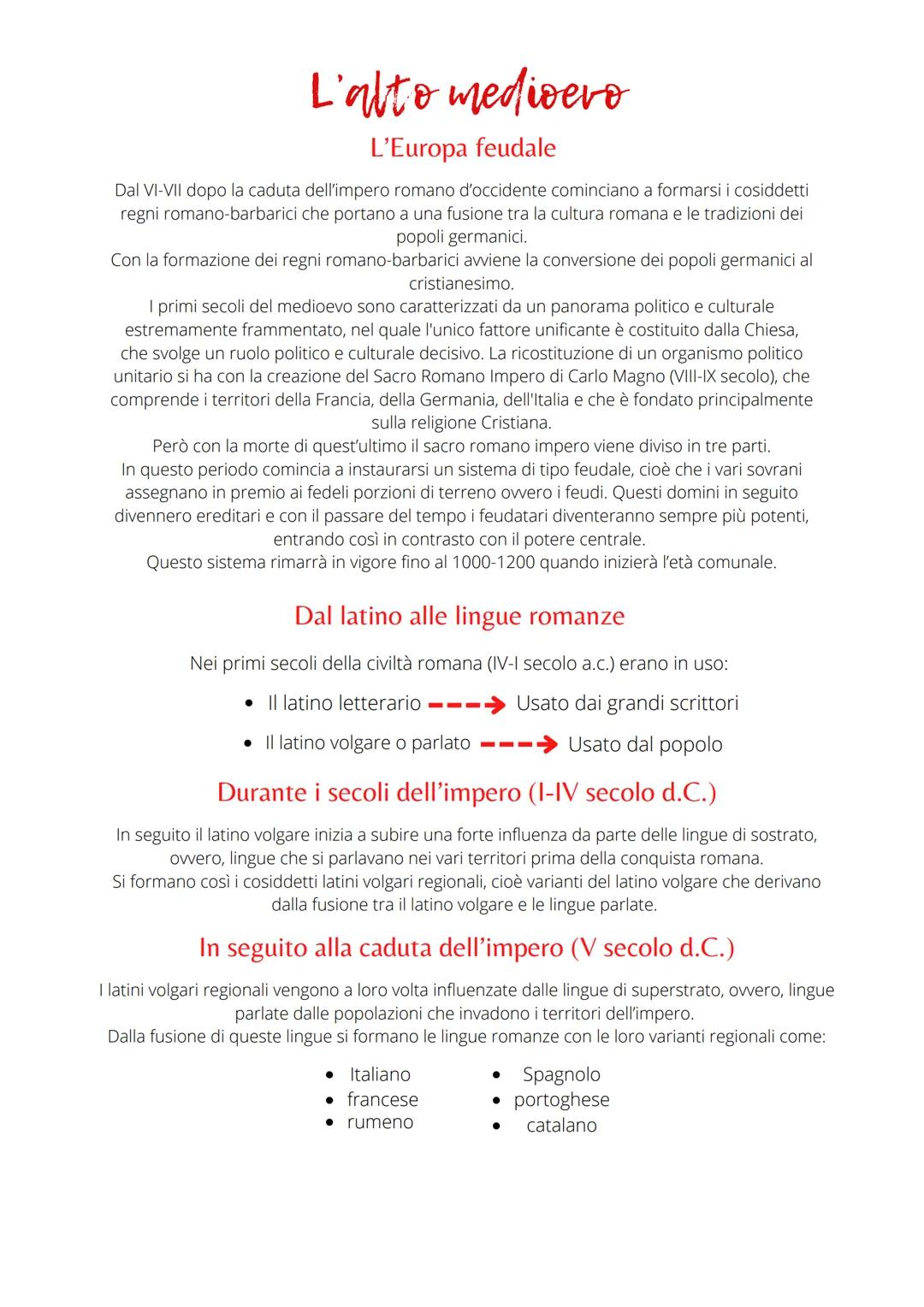 L'alto medioevo
L'Europa feudale
Dal VI-VII dopo la caduta dell'impero romano d'occidente cominciano a formarsi i cosiddetti
regni romano-ba