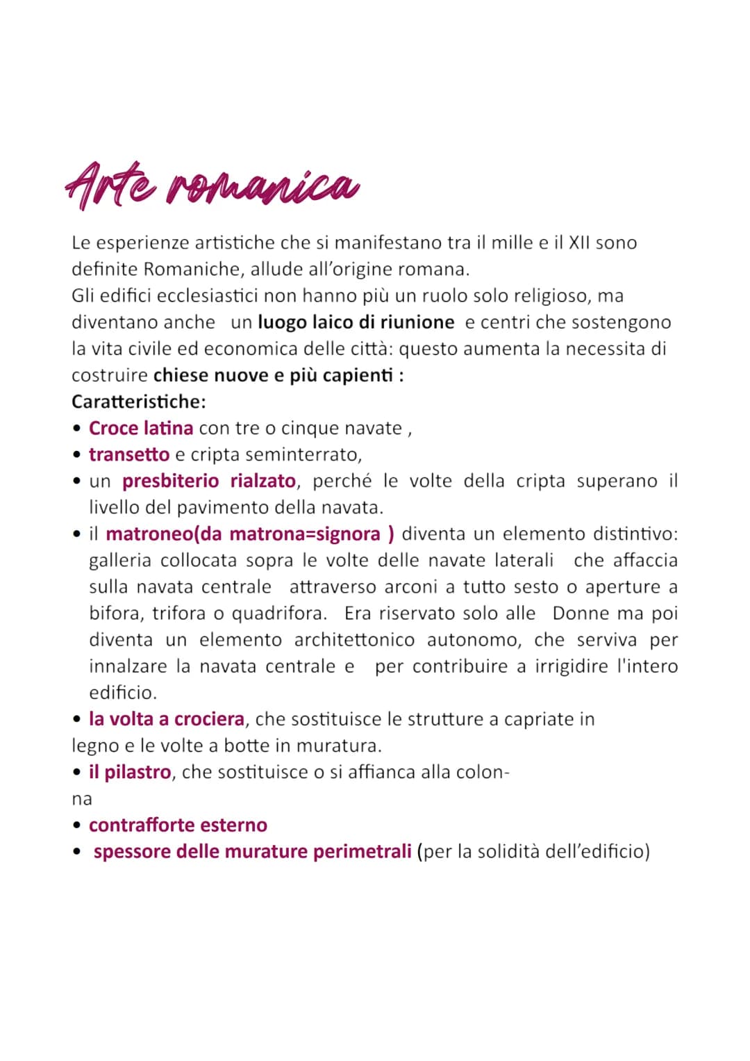 Arte romanica
Le esperienze artistiche che si manifestano tra il mille e il XII sono
definite Romaniche, allude all'origine romana.
Gli edif