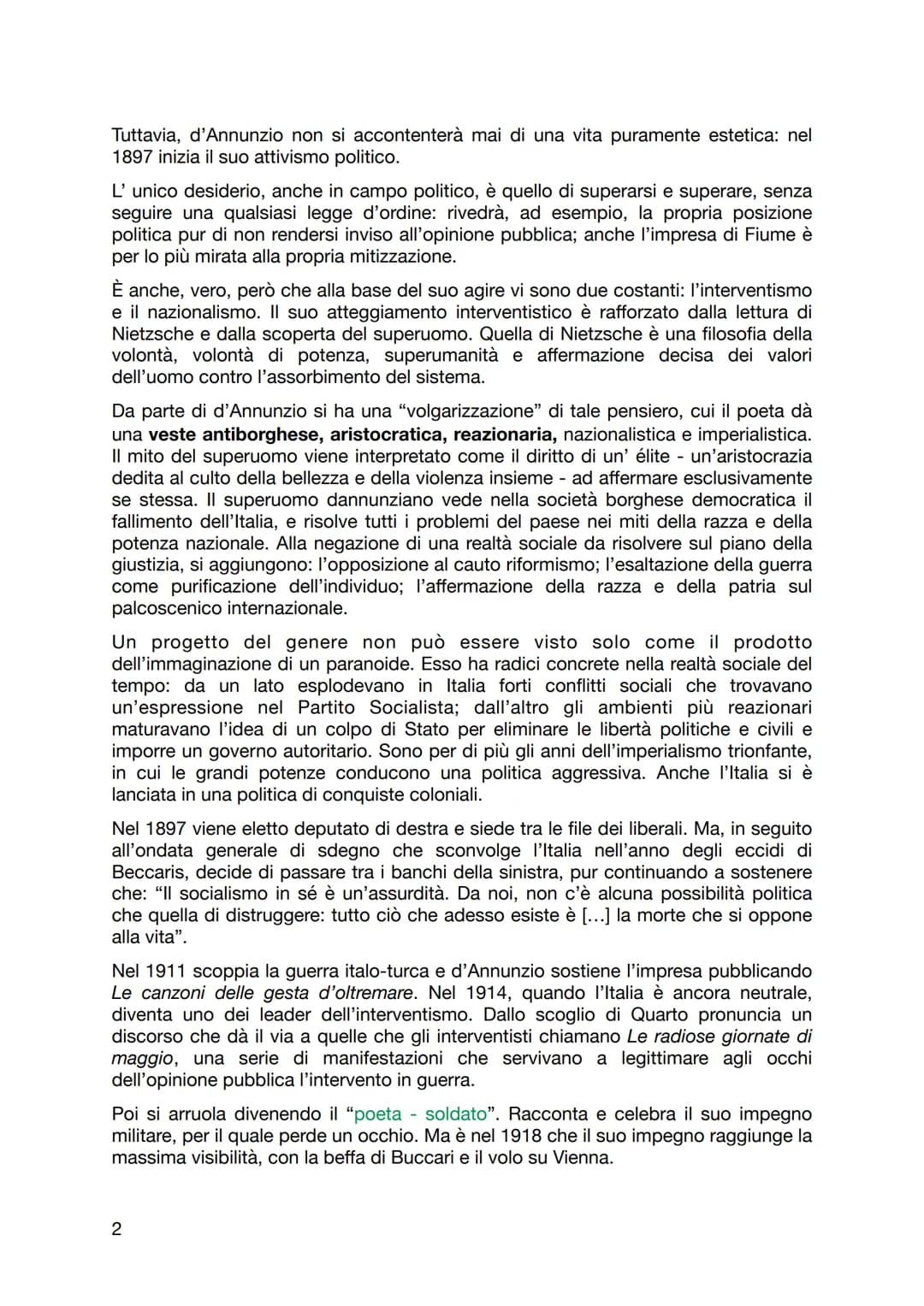 Gabriele D'Annunzio
Vita e pensiero politico
Gabriele d'Annunzio è uno dei pochi scrittori italiani del '900 ad avere fama
europea. La spett