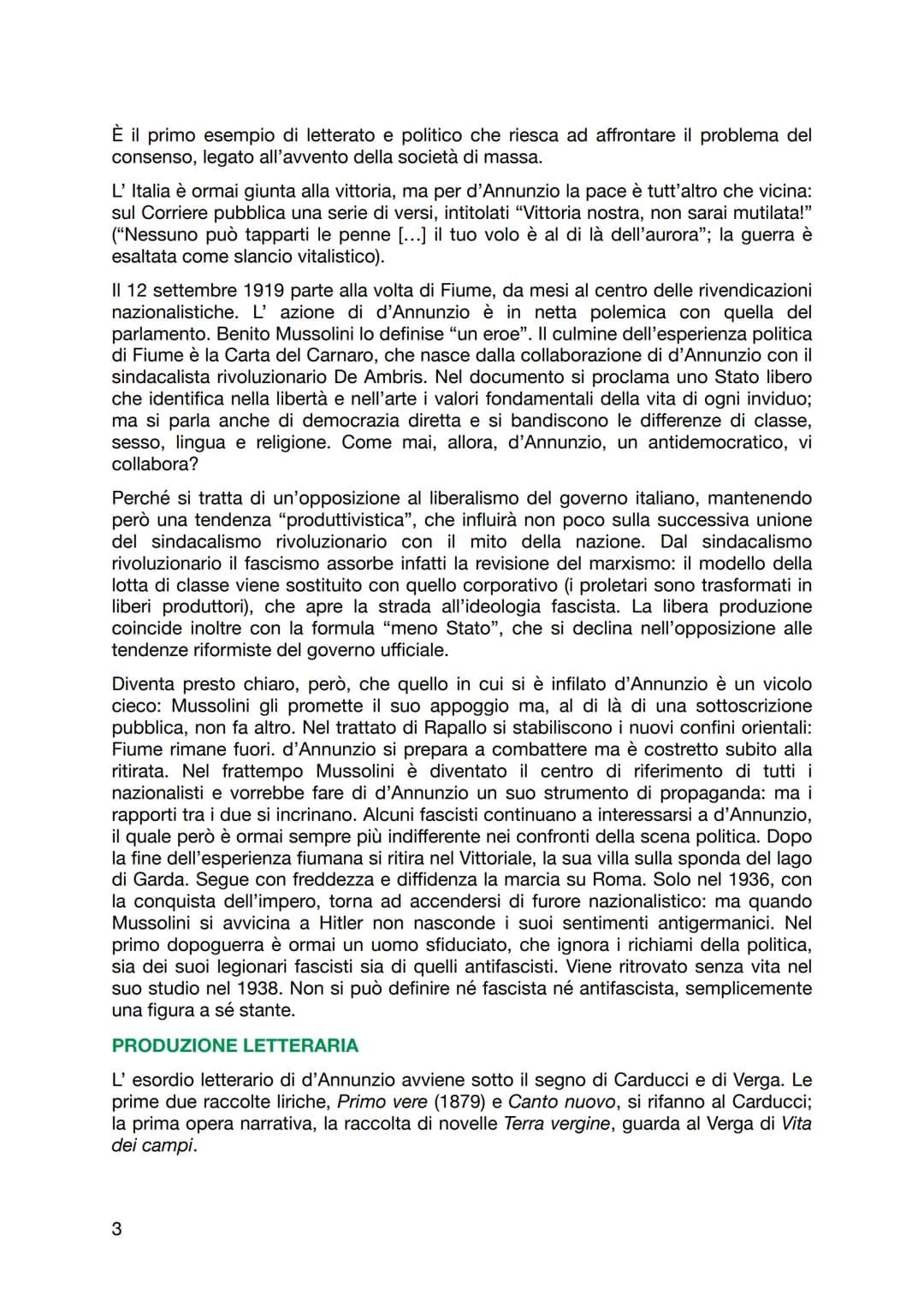 Gabriele D'Annunzio
Vita e pensiero politico
Gabriele d'Annunzio è uno dei pochi scrittori italiani del '900 ad avere fama
europea. La spett