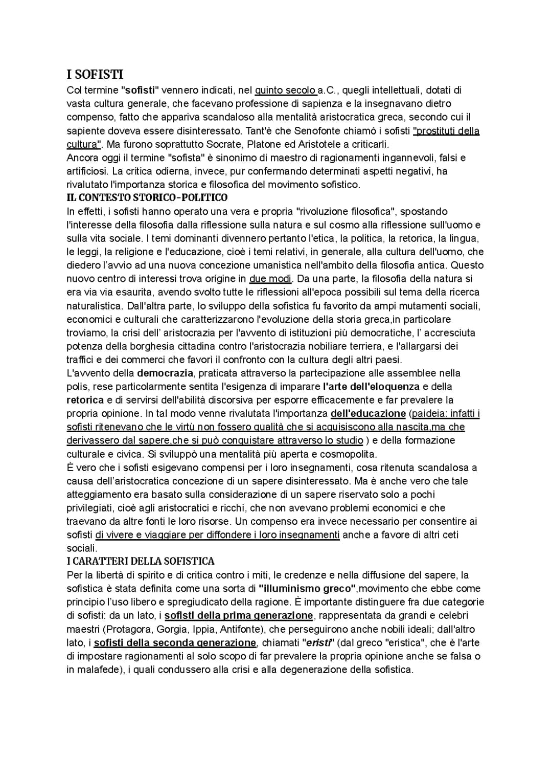 I SOFISTI (PROTAGORA e GORGIA)
