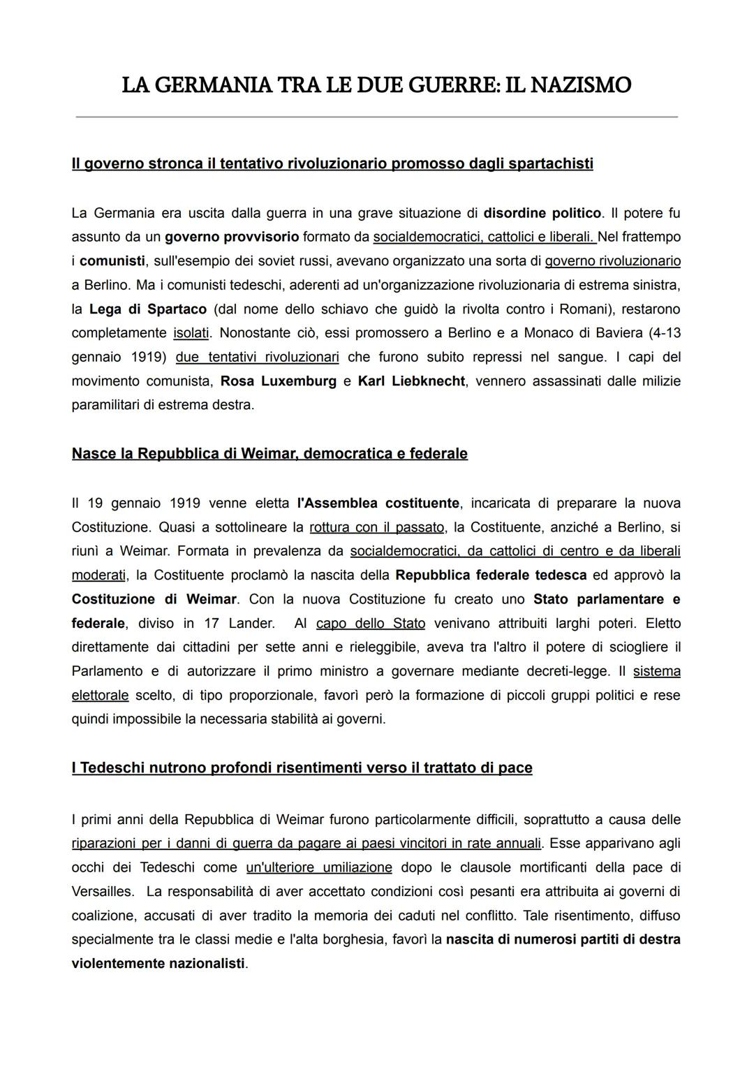 # LA GERMANIA TRA LE DUE GUERRE: IL NAZISMO

## Il governo stronca il tentativo rivoluzionario promosso dagli spartachisti

La Germania era 