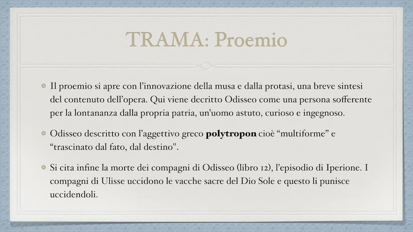 Odissea INTRODUZIONE
• L'Odissea é un poema epico scritto dal
greco Omero.
* Questo poema narra del lungo viaggio di ritorno compiuto
dall'e