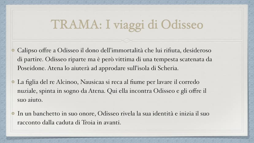 Odissea INTRODUZIONE
• L'Odissea é un poema epico scritto dal
greco Omero.
* Questo poema narra del lungo viaggio di ritorno compiuto
dall'e