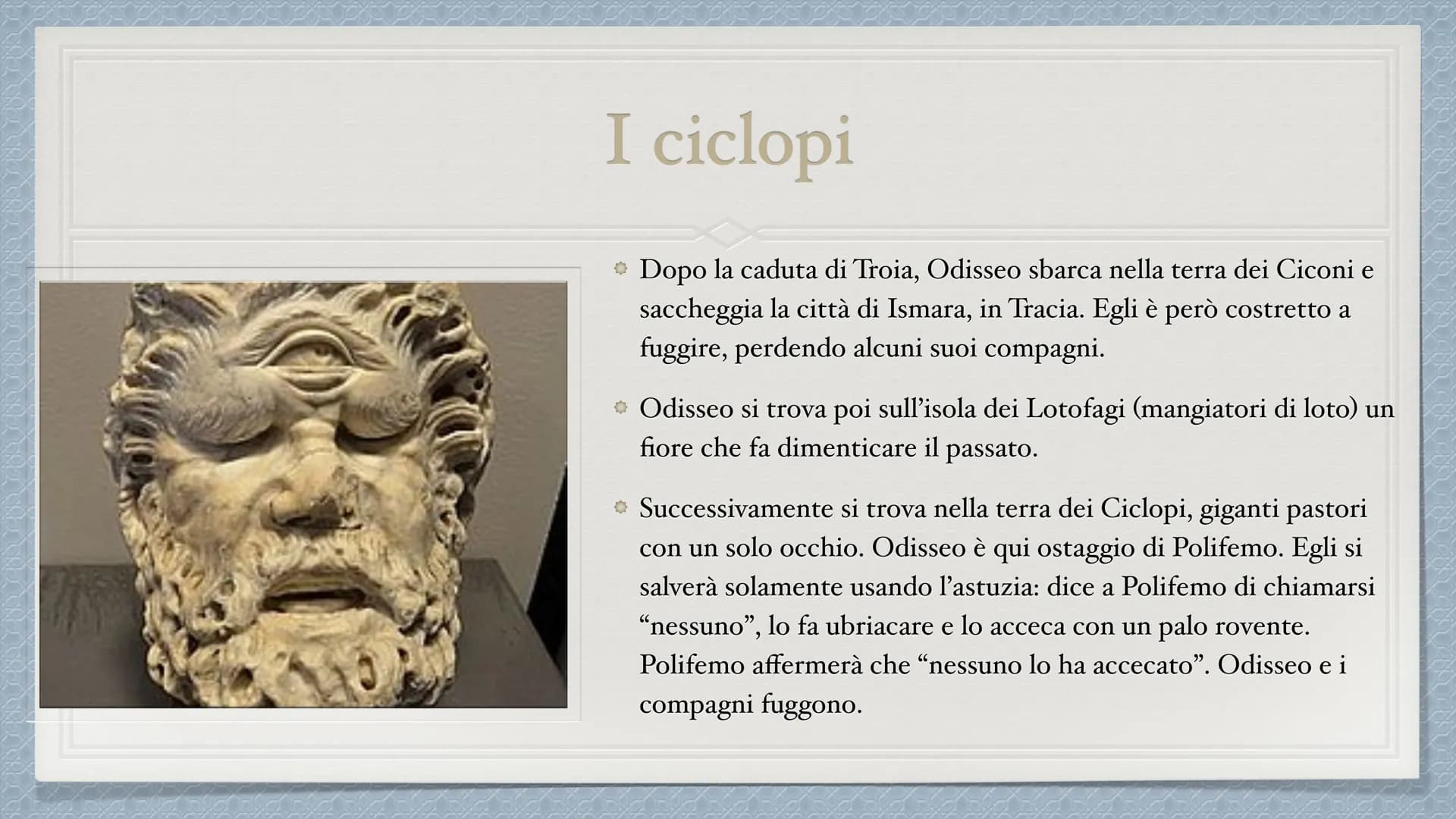 Odissea INTRODUZIONE
• L'Odissea é un poema epico scritto dal
greco Omero.
* Questo poema narra del lungo viaggio di ritorno compiuto
dall'e