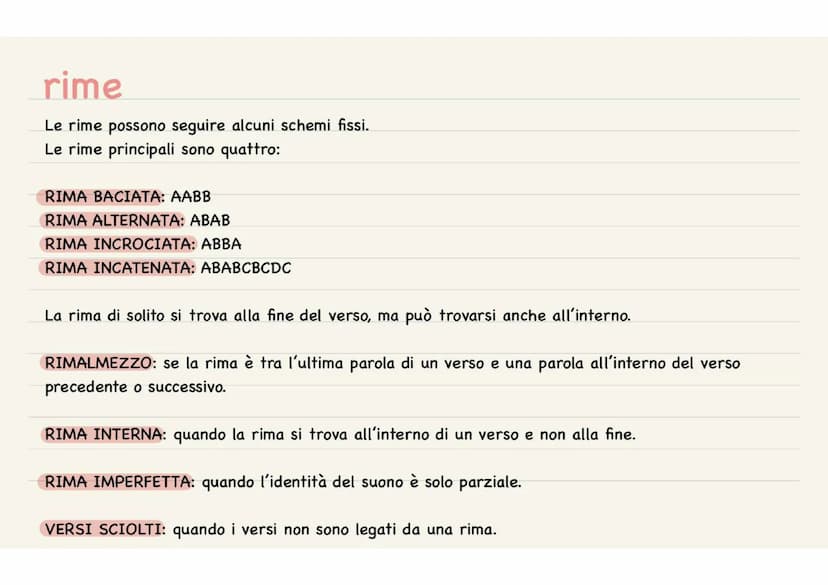 POESIA
il testo poetico si differenza dalla prosa per la forma grafica, questo infatti é scritto in versi.
versi
Il verso é l'insieme delle 