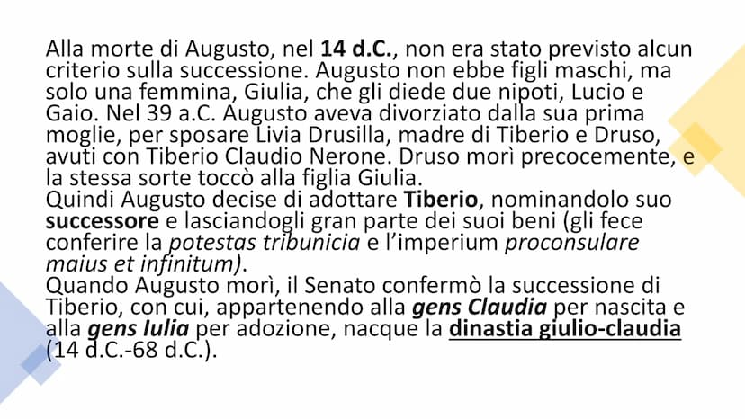 Muser Capitaly
LA DINASTIA GIULIO-CLAUDIA
normal Alla morte di Augusto, nel 14 d.C., non era stato previsto alcun
criterio sulla successione