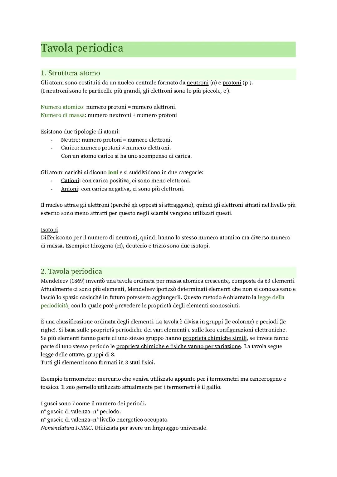 La tavola periodica