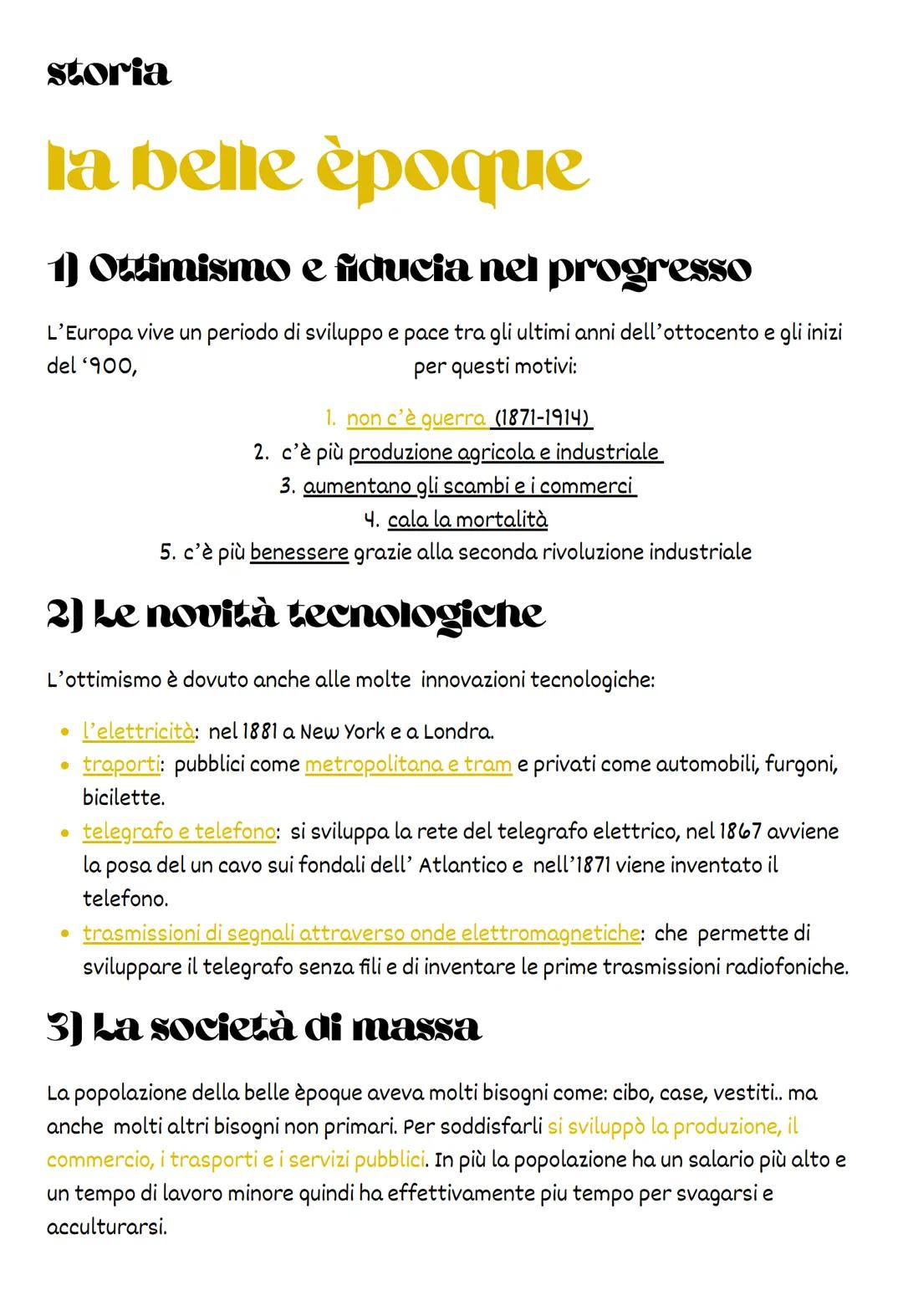 # storia

# la belle èpoque

## 1) Ottimismo e fiducia nel progresso

L'Europa vive un periodo di sviluppo e pace tra gli ultimi anni dell'o