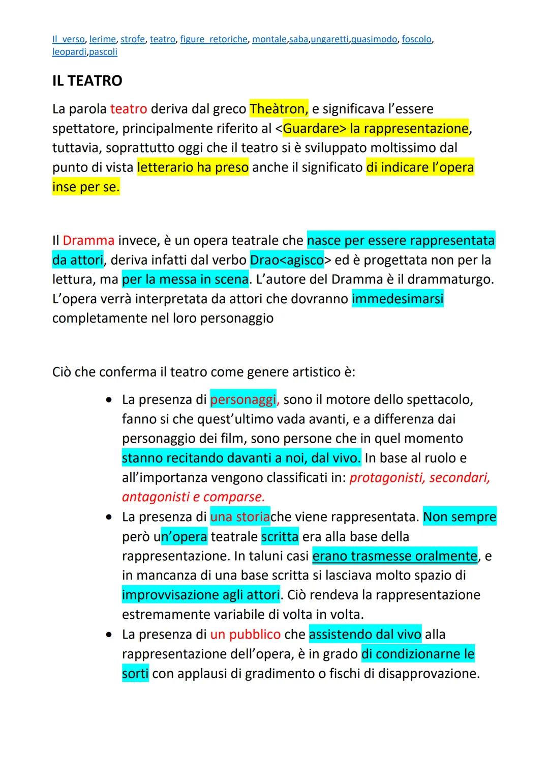 Il verso, lerime, strofe, teatro, figure retoriche, montale,saba,ungaretti,quasimodo, foscolo,
leopardi,pascoli
L Il calligramma è un testo 