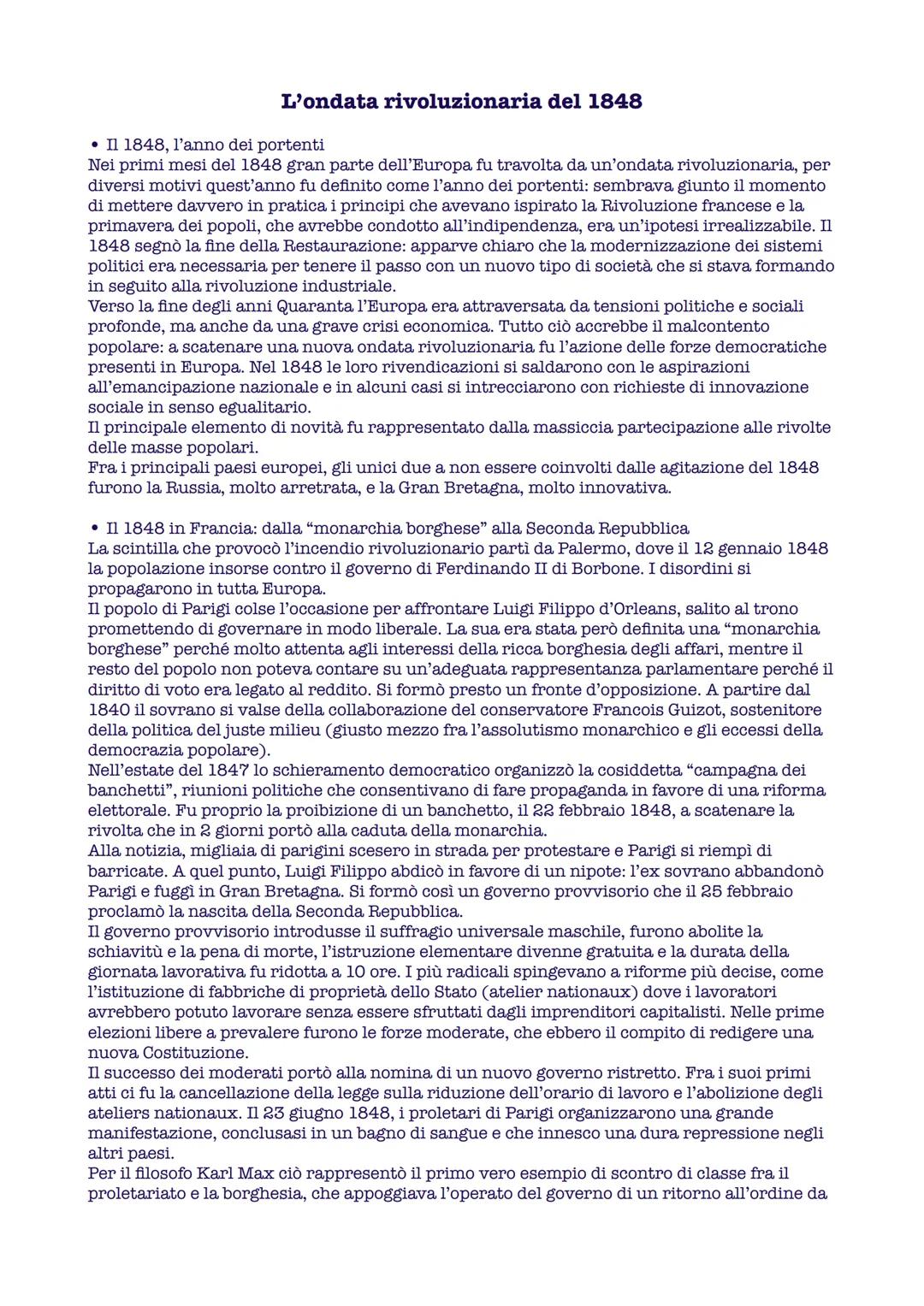 # L'ondata rivoluzionaria del 1848

• Il 1848, l'anno dei portenti

Nei primi mesi del 1848 gran parte dell'Europa fu travolta da un'ondata 