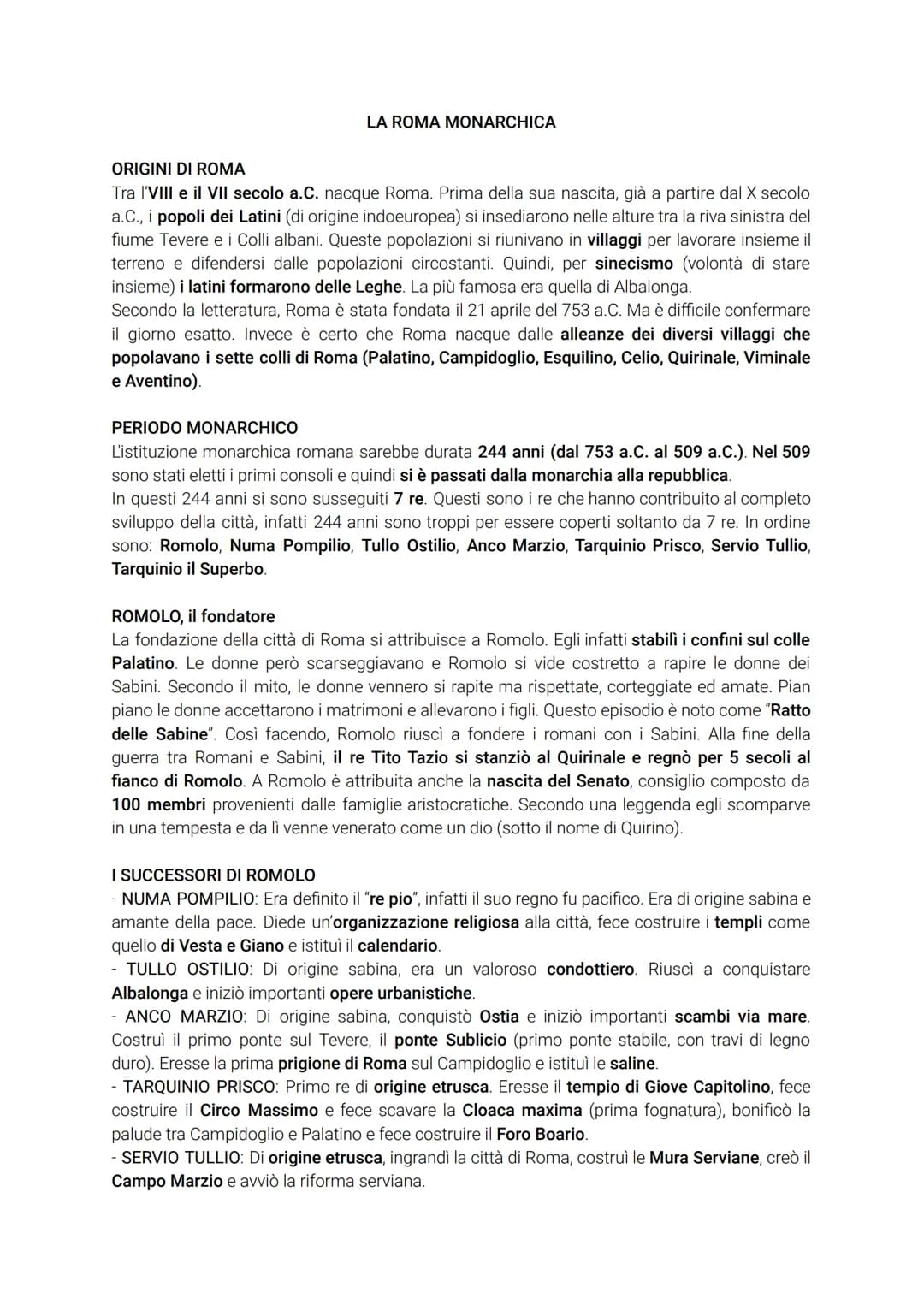 LA ROMA MONARCHICA
ORIGINI DI ROMA
Tra l'VIII e il VII secolo a.C. nacque Roma. Prima della sua nascita, già a partire dal X secolo
a.C., i 