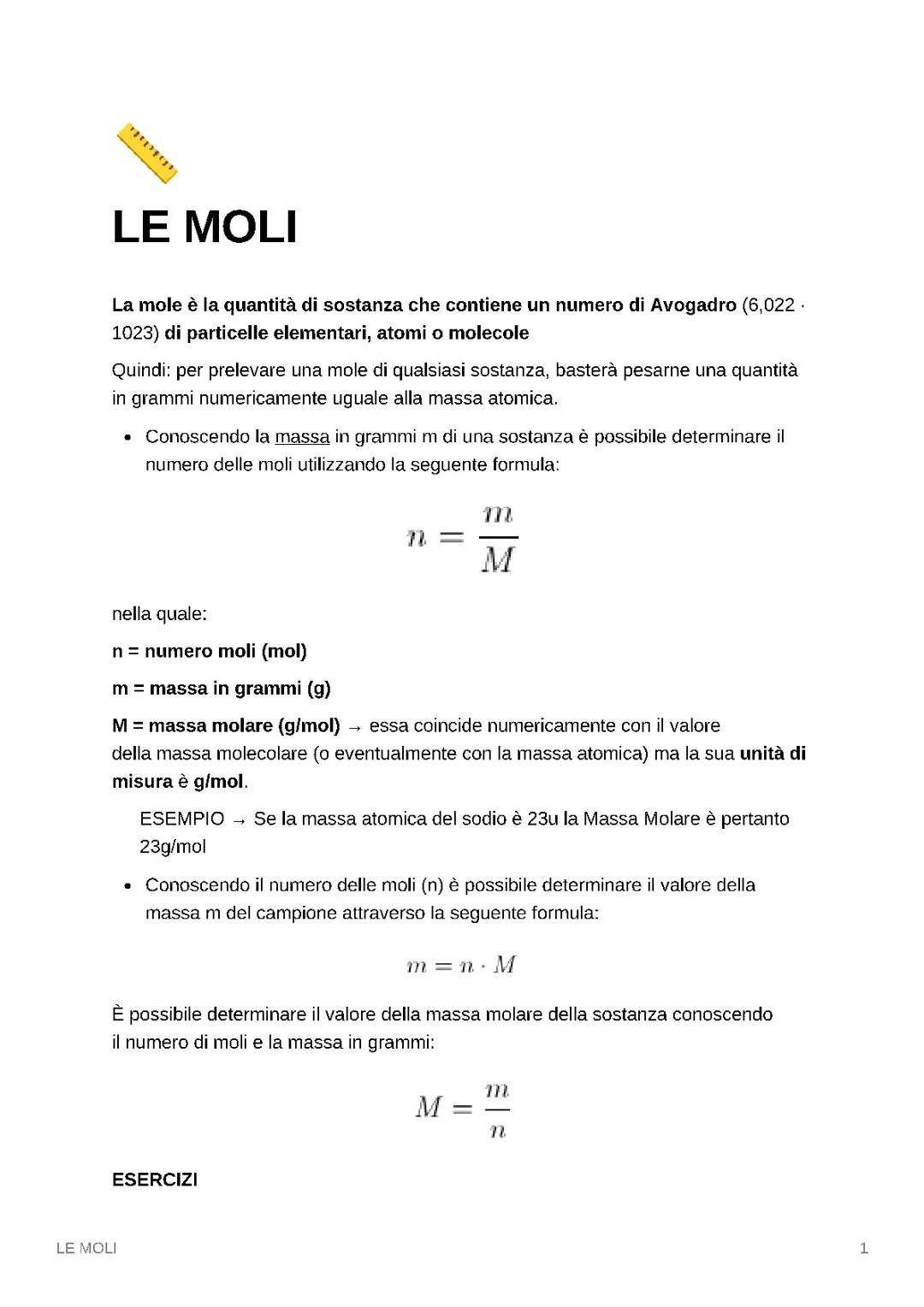 Le moli: spiegazione e esercizi pratici
