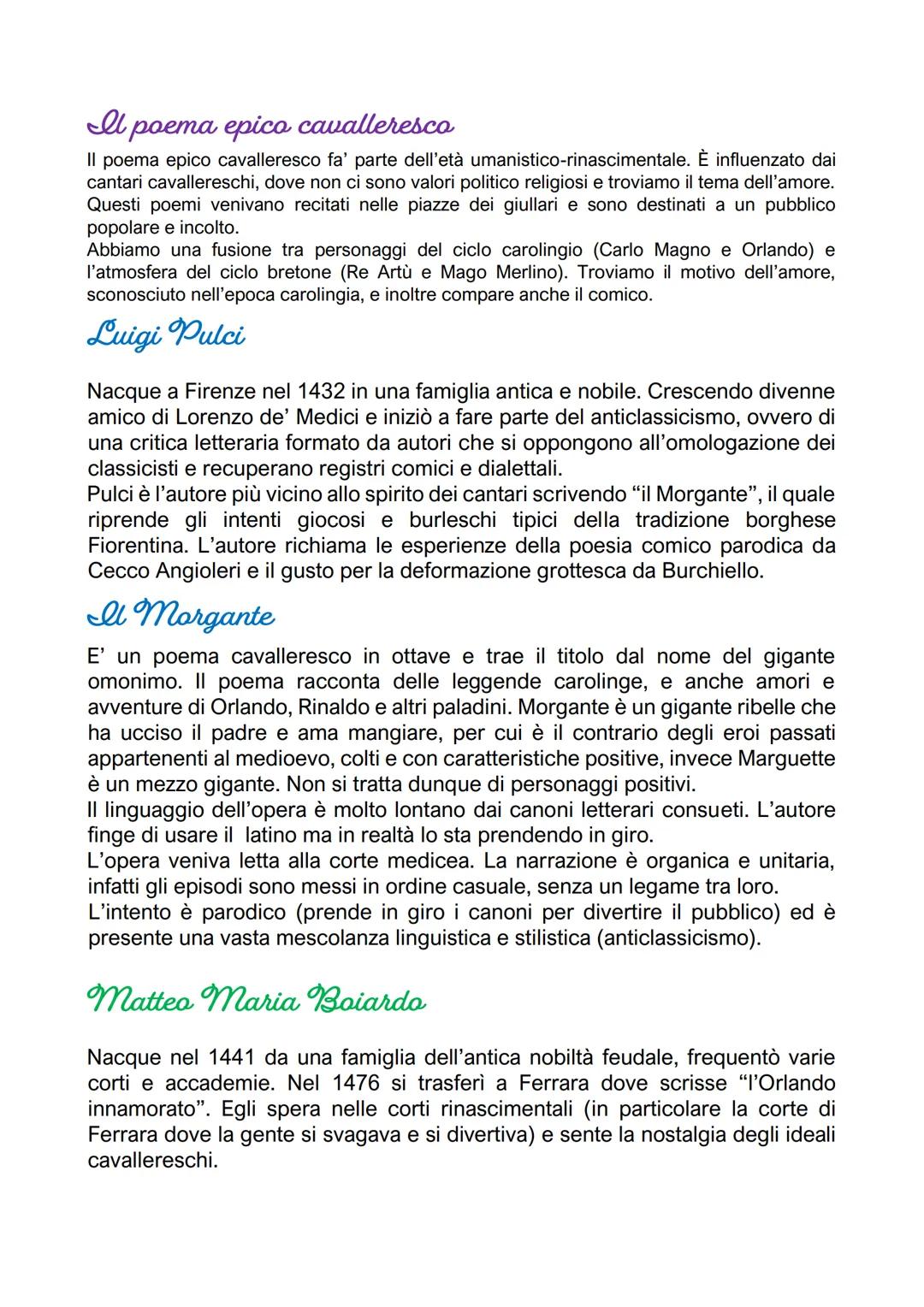 Il poema epico cavalleresco
|| poema epico cavalleresco fa' parte dell'età umanistico-rinascimentale. È influenzato dai
cantari cavalleresch
