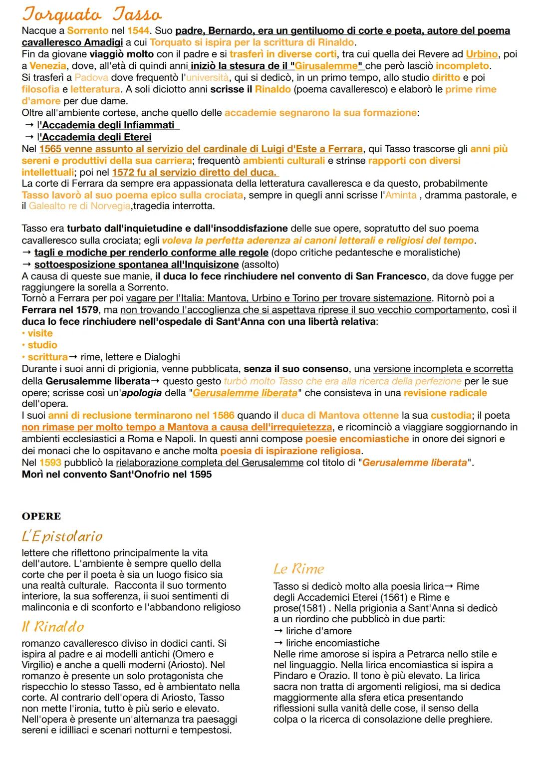 Torquato Tasso
Nacque a Sorrento nel 1544. Suo padre, Bernardo, era un gentiluomo di corte e poeta, autore del poema
cavalleresco Amadigi a 