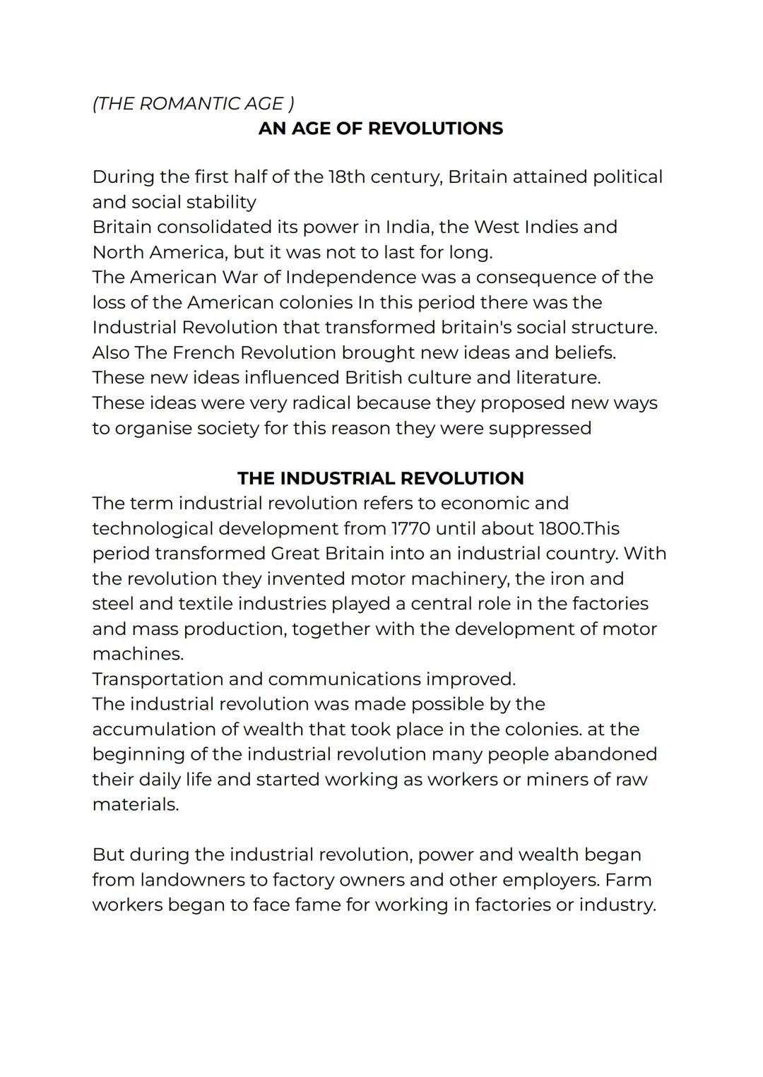 (THE ROMANTIC AGE)
AN AGE OF REVOLUTIONS
During the first half of the 18th century, Britain attained political
and social stability
Britain 