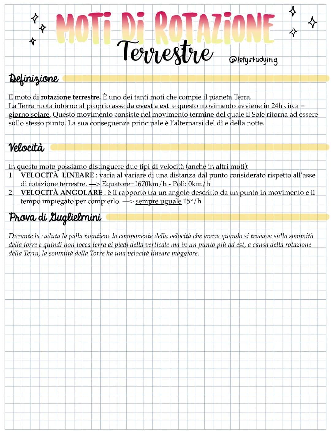 il Moto di Rotazione terrestre
