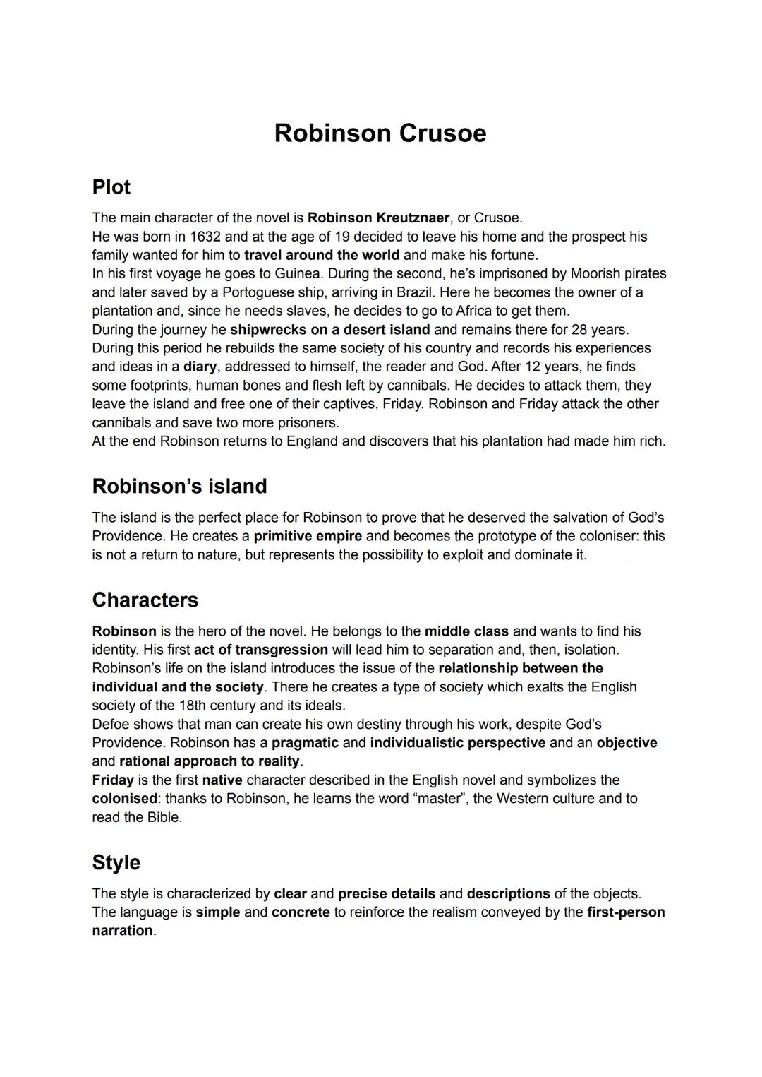 Robinson Crusoe
Plot
The main character of the novel is Robinson Kreutznaer, or Crusoe.
He was born in 1632 and at the age of 19 decided to 