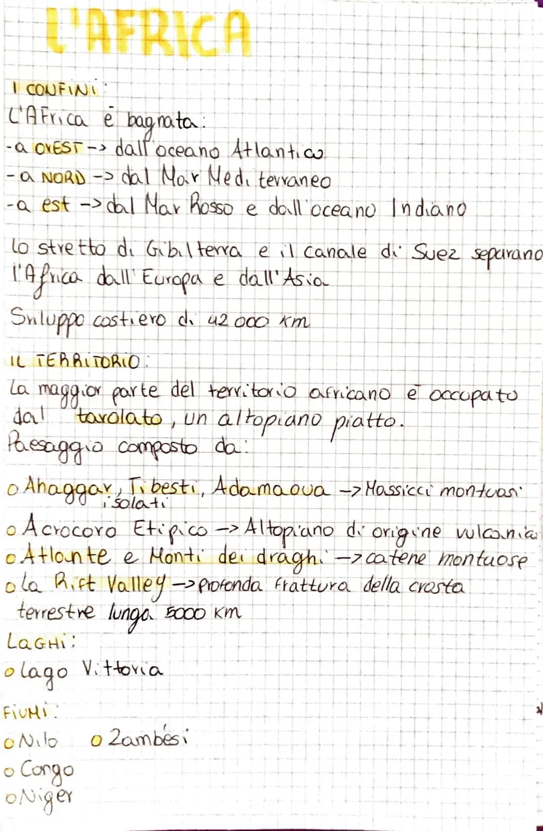 I CONFINIE
C'Africa e
bagnata
-a OYEST -> dall oceano Atlantico.
- a NORD -> dal Mar Mediterraneo
-a est -> dal Mar Rosso e dall'oceano Indi