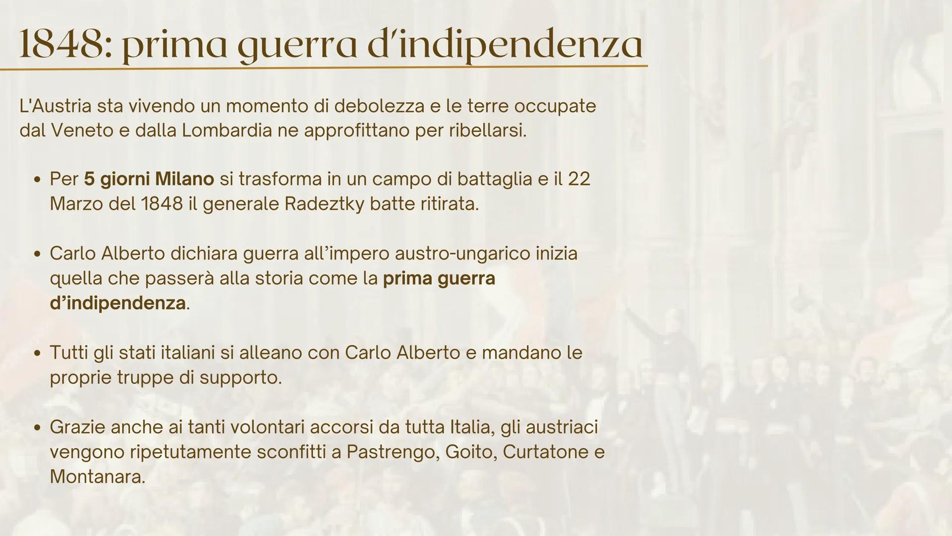 LE GUERRE
D'INDIPENDENZA
Dai moti del Quarantotto all'annessione del Veneto Le rivolte in Italia
In Italia, tutti i governanti, percepito lo