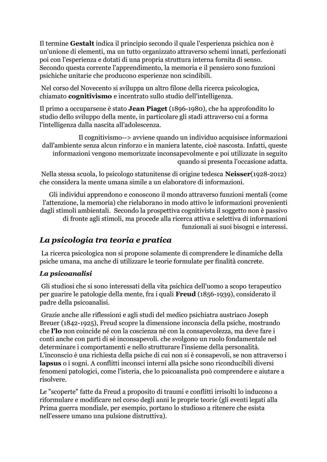 Psicologia
Scienza sperimentale che si propone di comprendere e spiegare la natura e il
funzionamento dei processi della mente e del comport