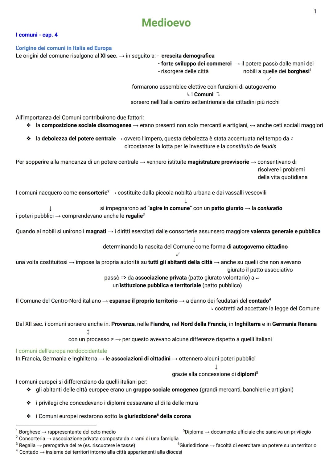 Medioevo
I comuni - cap. 4
L'origine dei comuni in Italia ed Europa
Le origini del comune risalgono al XI sec. → in seguito a: crescita demo