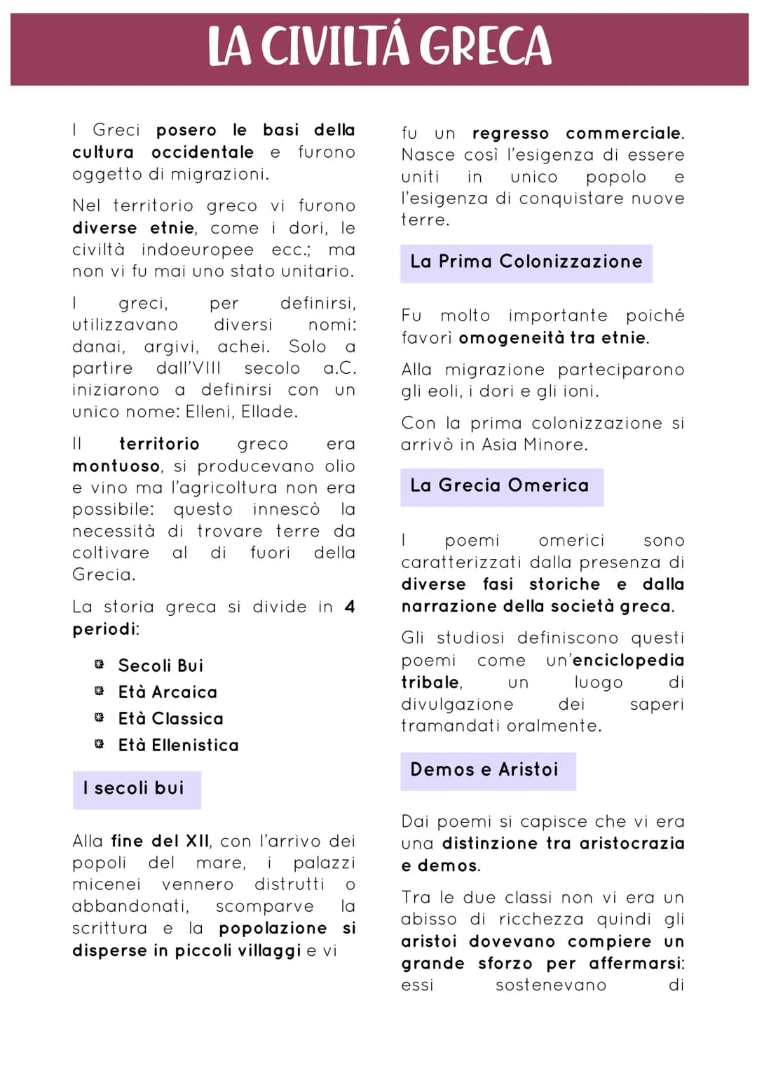 LA CIVILTÁ GRECA
I Greci posero le basi della
cultura occidentale e furono
oggetto di migrazioni.
Nel territorio greco vi furono
diverse etn