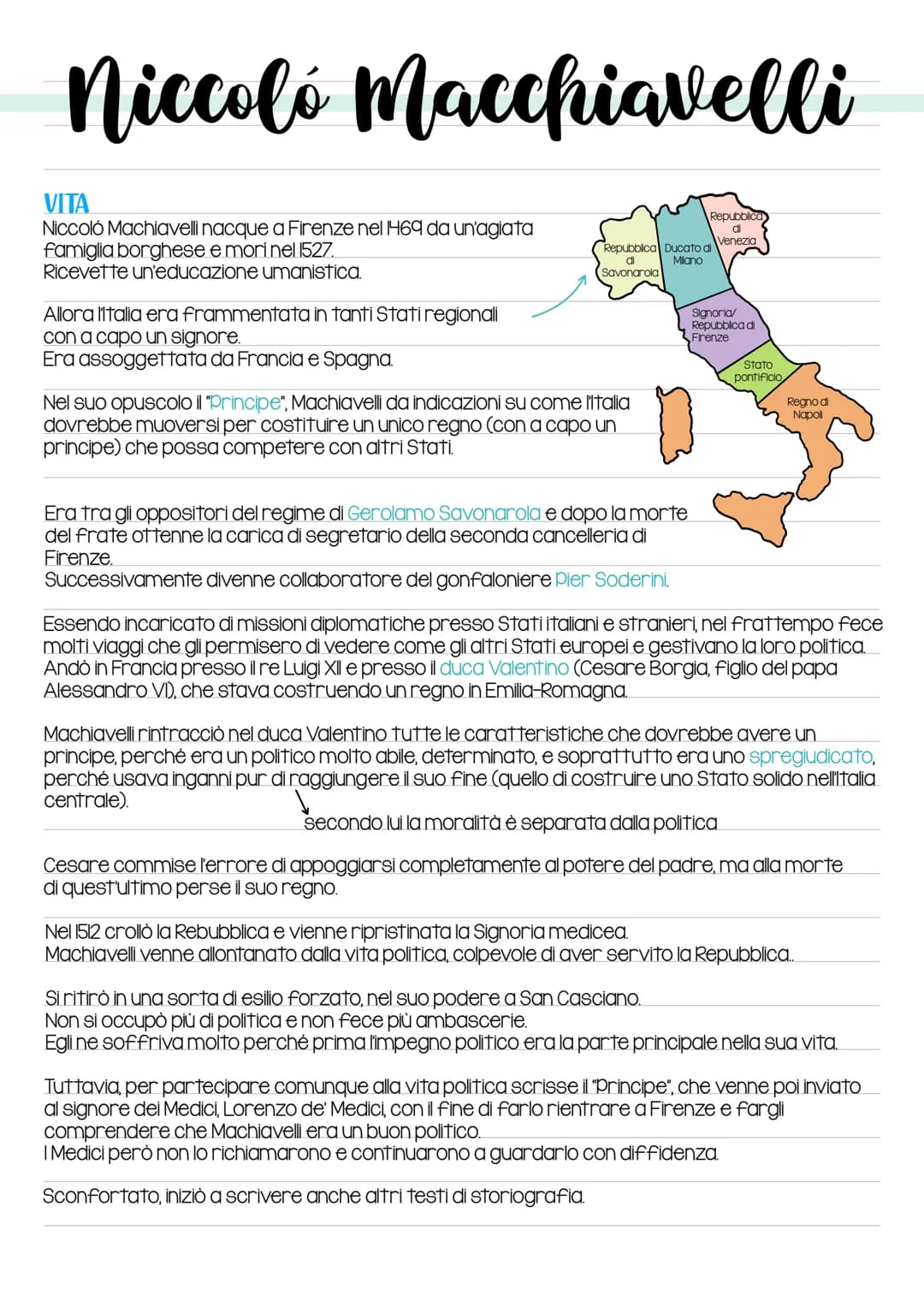 Niccolo macchiavelli
VITA
Niccolo Machiavelli nacque a Firenze nel 1469 da un'agiata
famiglia borghese e mori nel 1527.
Ricevette un'educazi