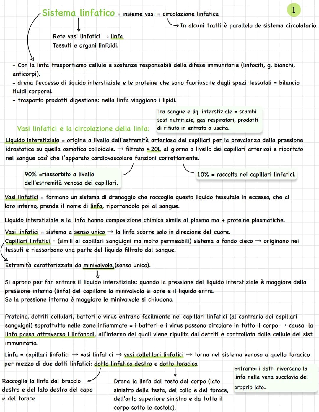 Sistema linfatico = insieme vasi= circolazione linfatica
Rete vasi linfatici → linfa.
Tessuti e organi linfoidi.
1
In alcuni tratti è parall