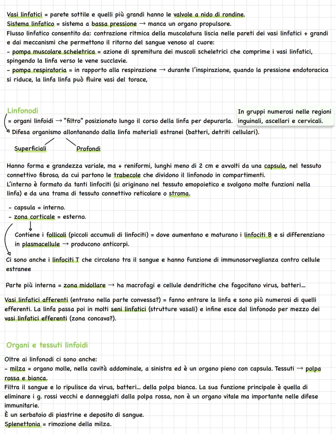 Sistema linfatico = insieme vasi= circolazione linfatica
Rete vasi linfatici → linfa.
Tessuti e organi linfoidi.
1
In alcuni tratti è parall