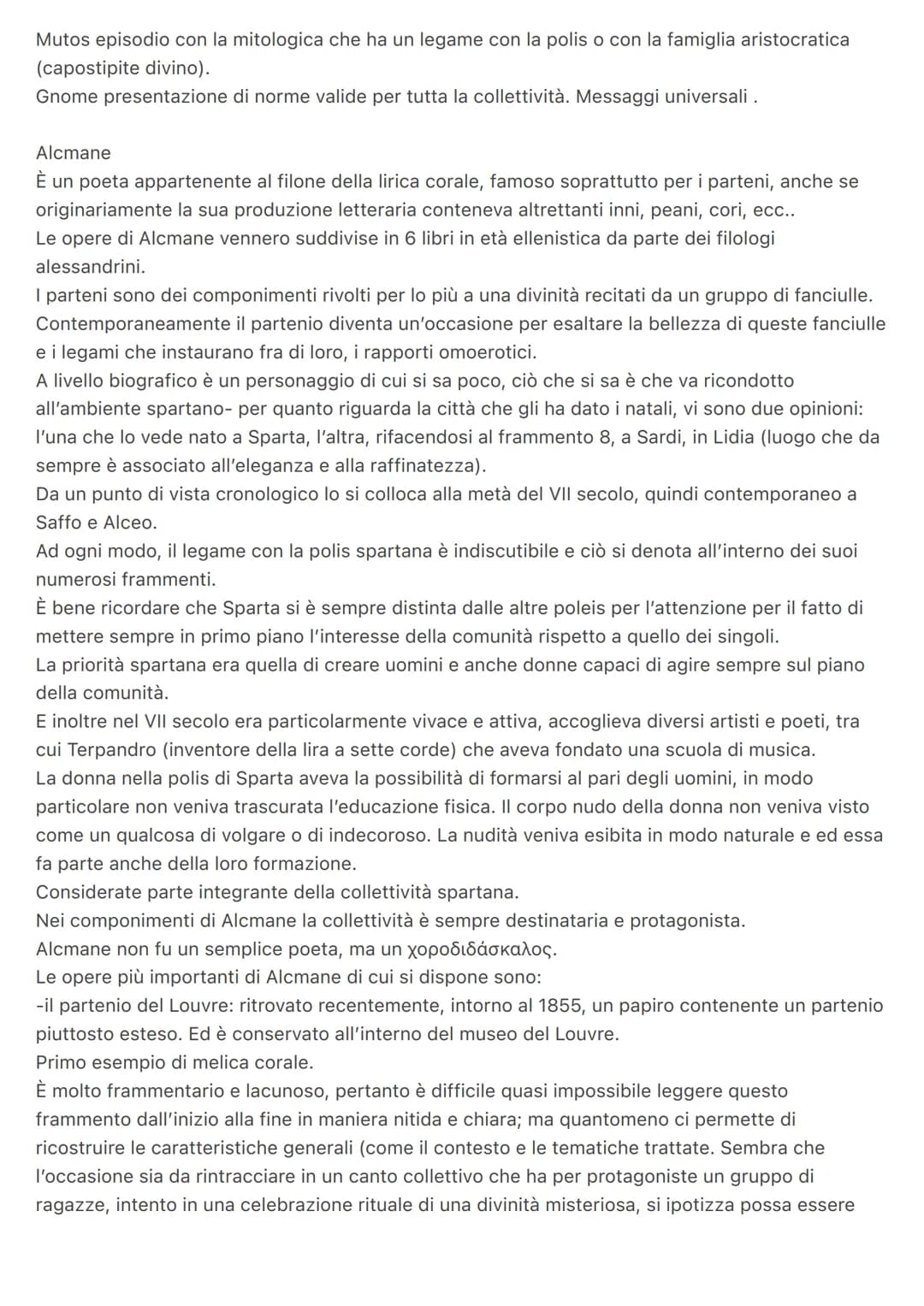 Greco Lirica corale
La lirica corale è una tipologia di poesia cantata da un coro e la particolarità di tale genere è il
fatto che rappresen