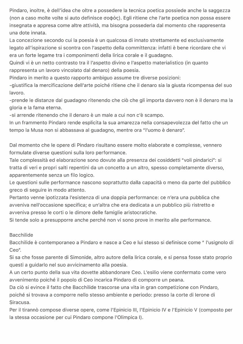 Greco Lirica corale
La lirica corale è una tipologia di poesia cantata da un coro e la particolarità di tale genere è il
fatto che rappresen